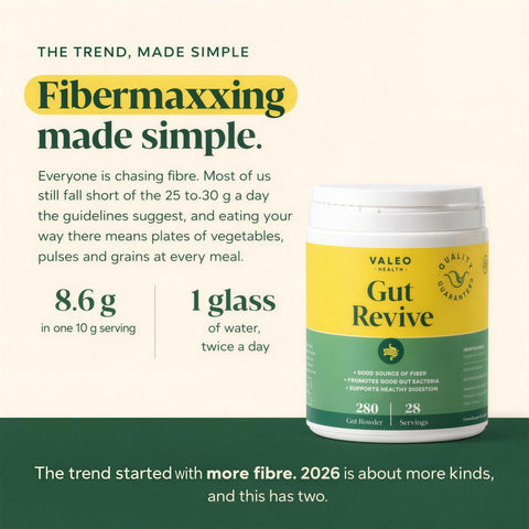Valeo Gut Revive | Gut Cleanse for Women & Men | Prebiotics, Probiotics & Fiber for Digestive Health - 280g Powder