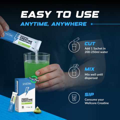 Wellcore Micronised Creatine Monohydrate Powder - 6 Sachets, Kiwi Kick
