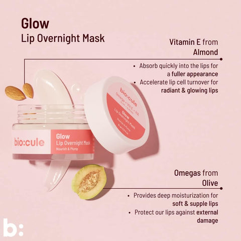 Biocule Glow Lip Overnight Mask : Omega + Vit E + HA 15gm