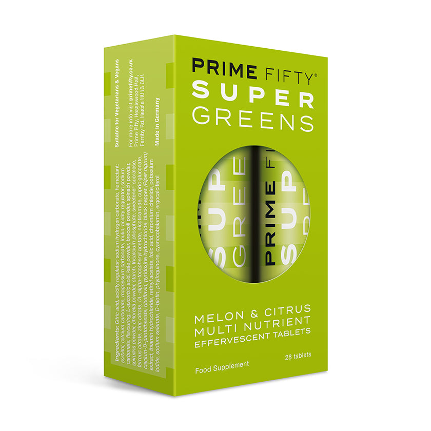 PRIME FIFTY Super Greens - أغذية فائقة الامتصاص | أقراص فوارة سهلة الاستخدام قيد الانتظار للحصول على الطاقة والمناعة | 28 علامة تبويب | حزمة من 2