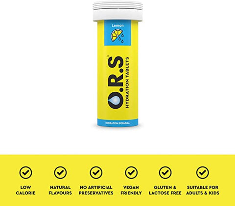 Ors Hydration Tablets with Electrolytes, Vegan, Gluten and Lactose Free Formula - Natural Lemon Flavour 24'S